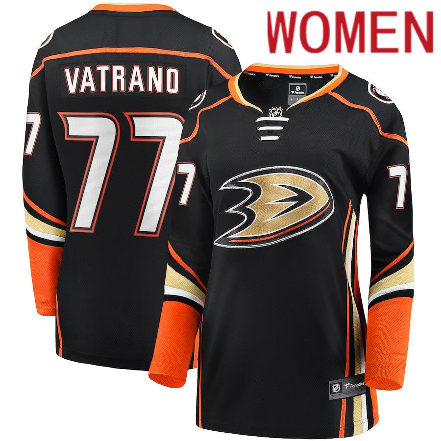 Women Anaheim Ducks 77 Frank Vatrano Fanatics Branded Black Home Breakaway Player NHL Jersey